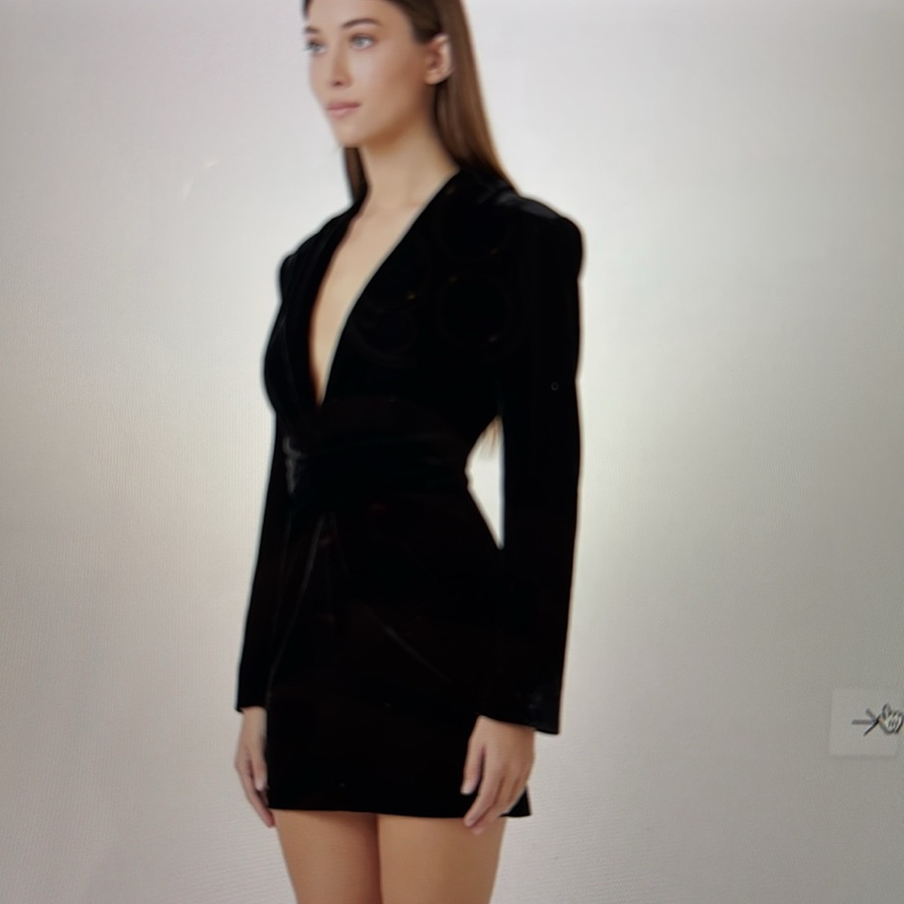 NWT Black Velvet Mini Dress - Picture 7 of 9